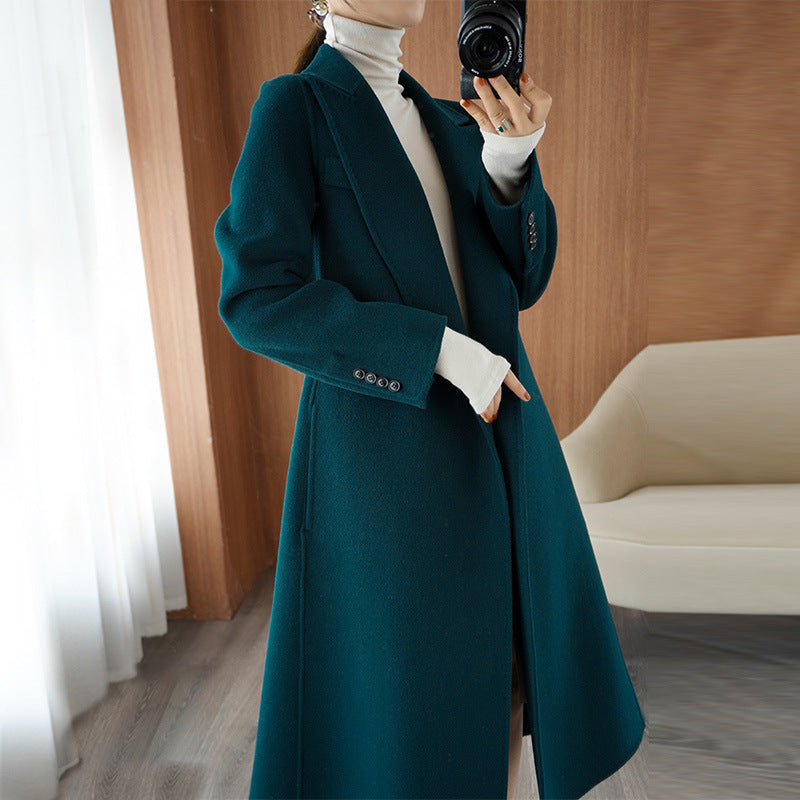 choosei-in-live Double sided woolen coat for women in autumn and winter 2023, new mid length Korean loose fitting bathrobe with lace up woolen coat
