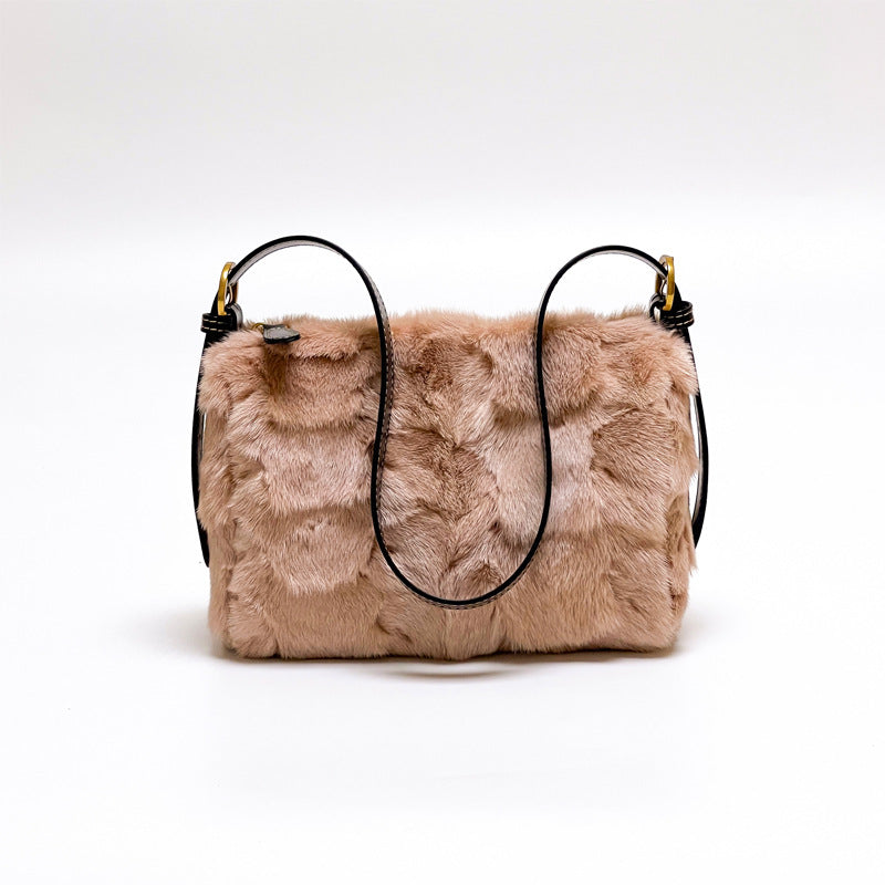 choose  in live Cross-border leather Mao Mao handbag autumn and winter new  shoulder crossbody bag light luxury leather portable small bag.