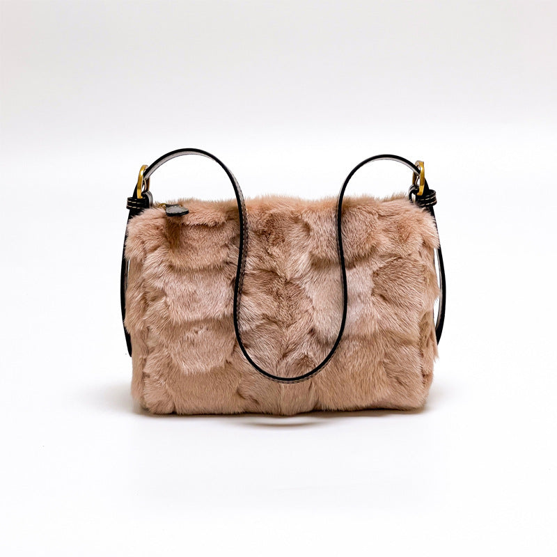 choose in live Cross-border leather Mao Mao handbag autumn and winter new shoulder crossbody bag light luxury leather portable small bag.