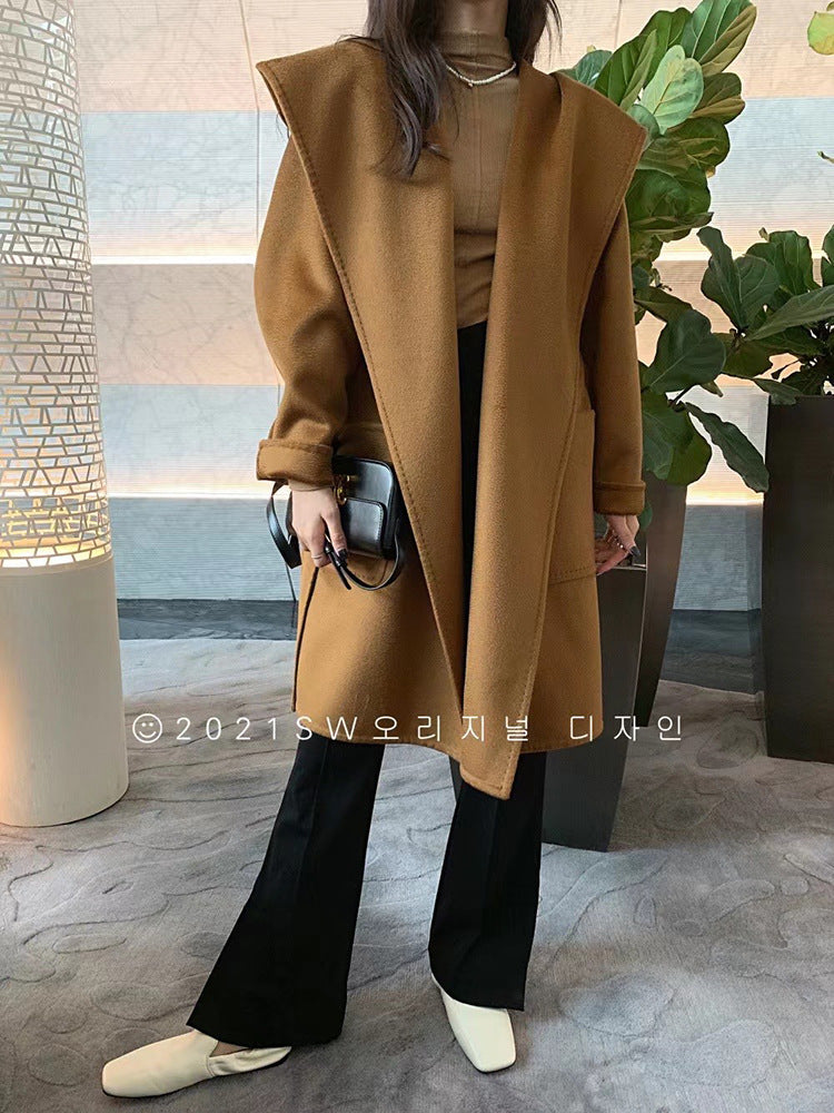 Water ripple double-sided woolen coat in autumn and winter All wool loose bathrobe long coat CHOSE COLORS IN LIVE