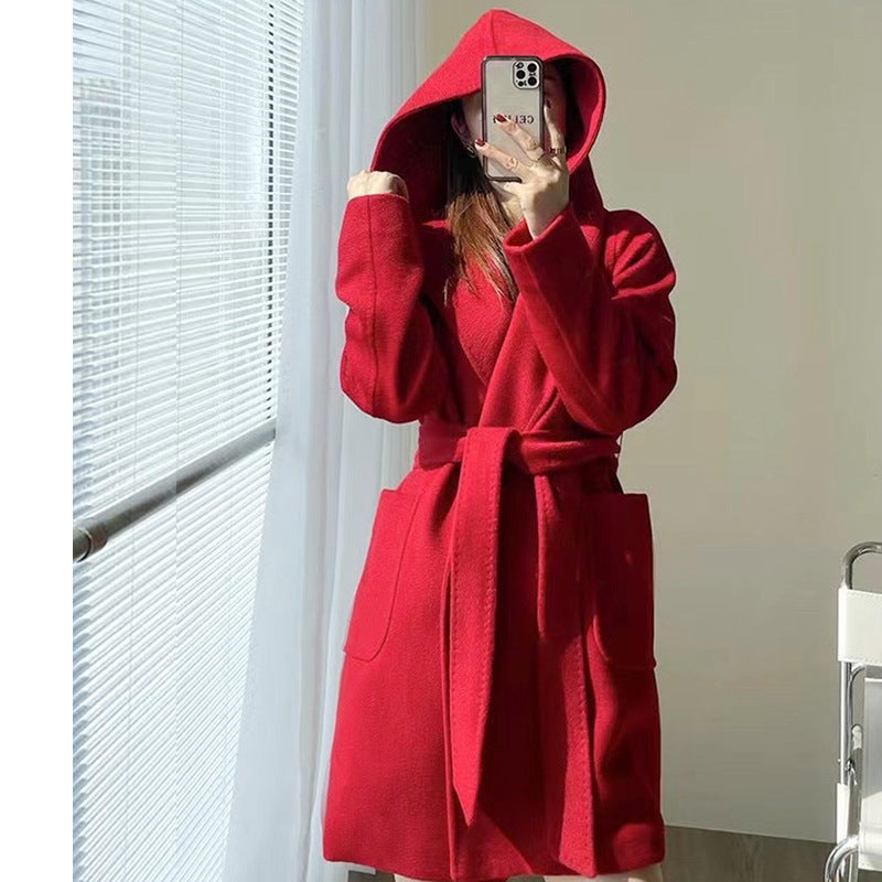 Water ripple double-sided woolen coat in autumn and winter All wool loose bathrobe long coat CHOSE COLORS IN LIVE