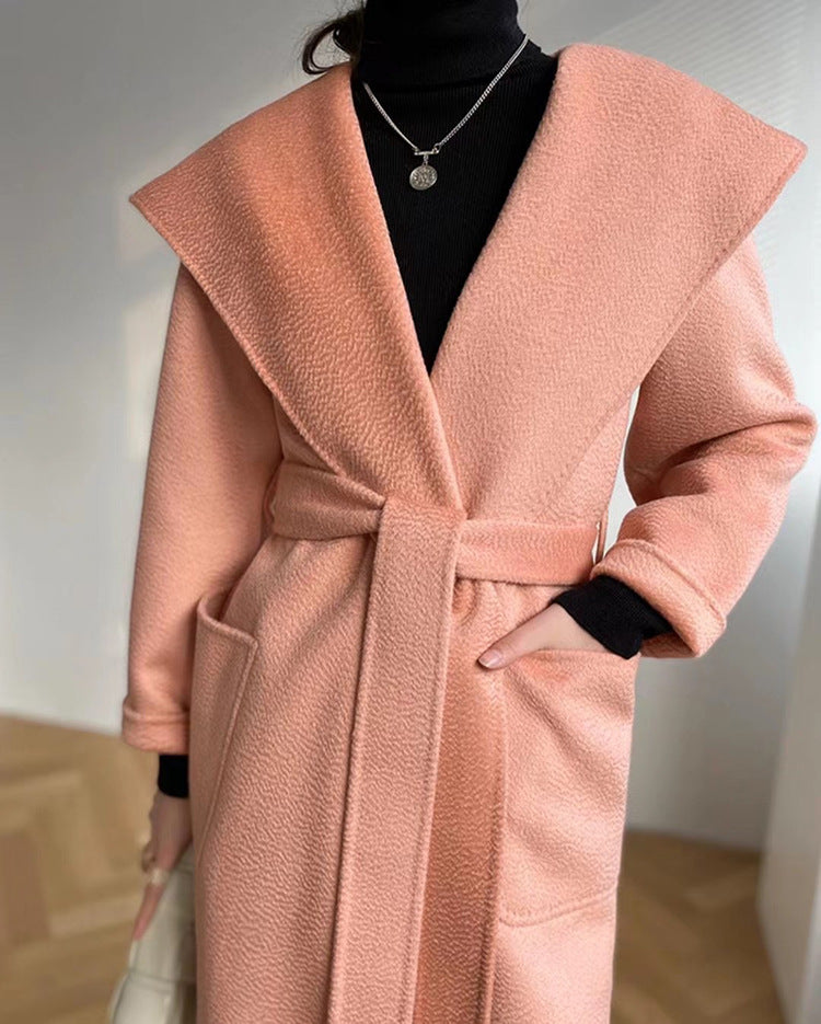 Water ripple double-sided woolen coat in autumn and winter All wool loose bathrobe long coat CHOSE COLORS IN LIVE
