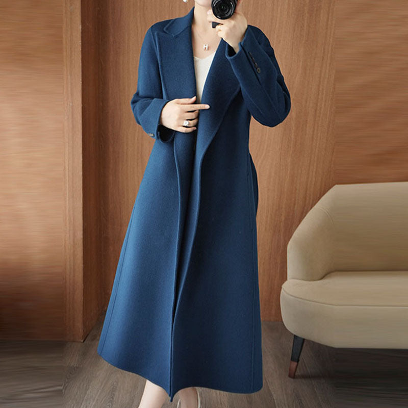 choosei-in-live Double sided woolen coat for women in autumn and winter 2023, new mid length Korean loose fitting bathrobe with lace up woolen coat
