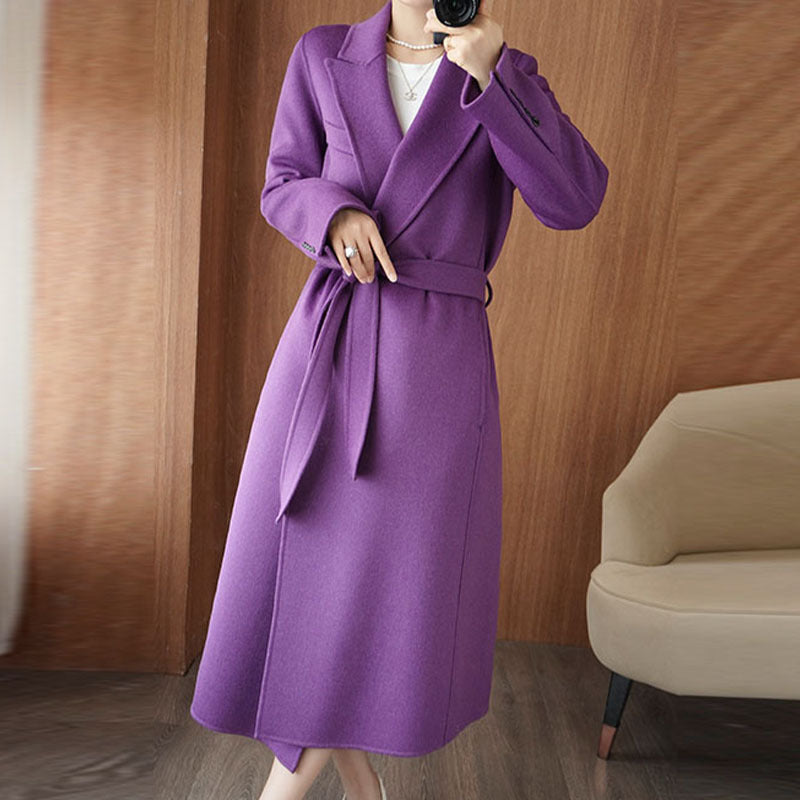 choosei-in-live Double sided woolen coat for women in autumn and winter 2023, new mid length Korean loose fitting bathrobe with lace up woolen coat