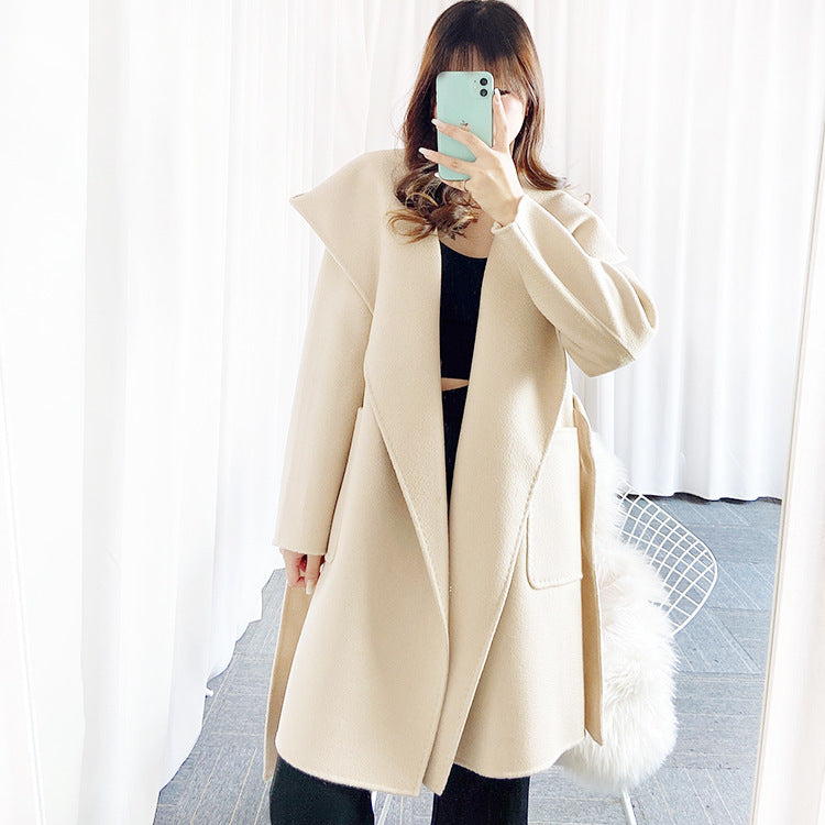 Water ripple double-sided woolen coat in autumn and winter All wool loose bathrobe long coat CHOSE COLORS IN LIVE