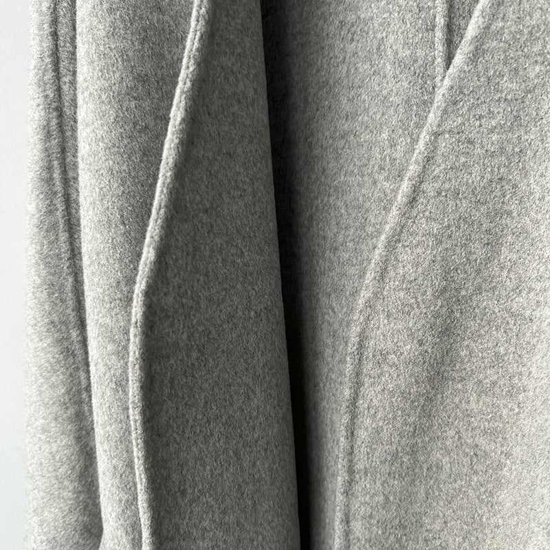 choose-in-live Autumn and winter V-neck belt short double-sided woolen coat, heavyweight wool cashmere high-class buttonless woolen coat for women