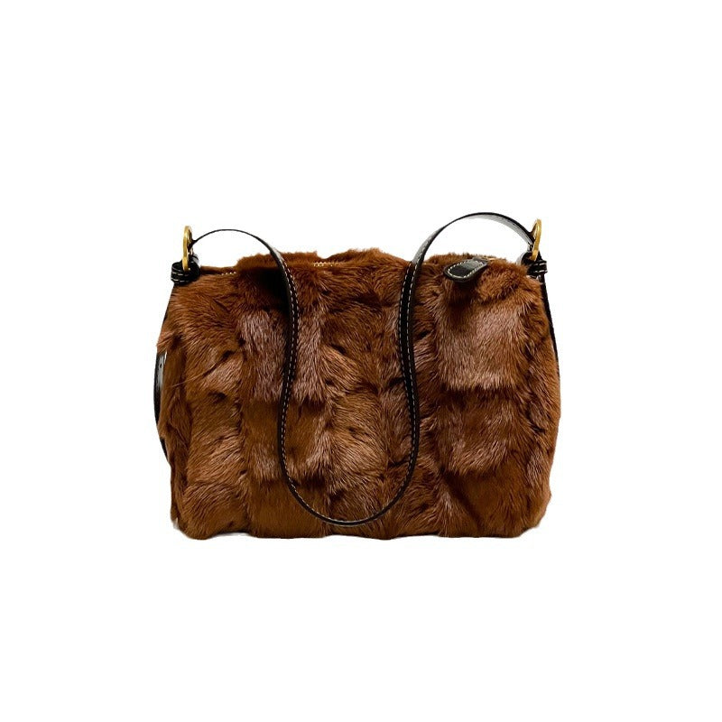 choose in live Cross-border leather Mao Mao handbag autumn and winter new shoulder crossbody bag light luxury leather portable small bag.