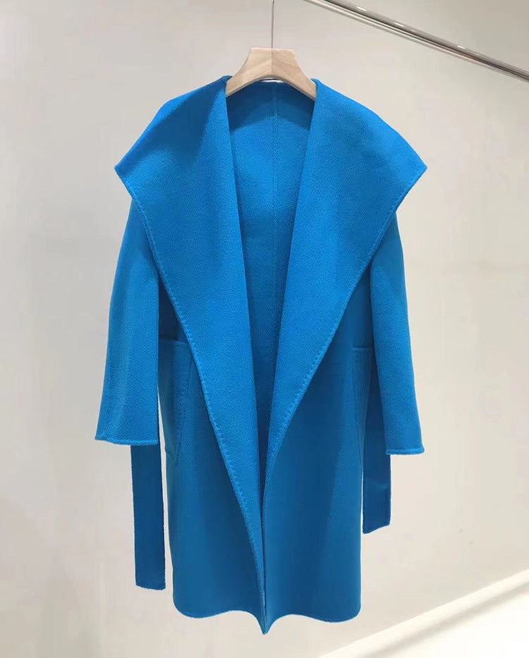 Water ripple double-sided woolen coat in autumn and winter All wool loose bathrobe long coat CHOSE COLORS IN LIVE
