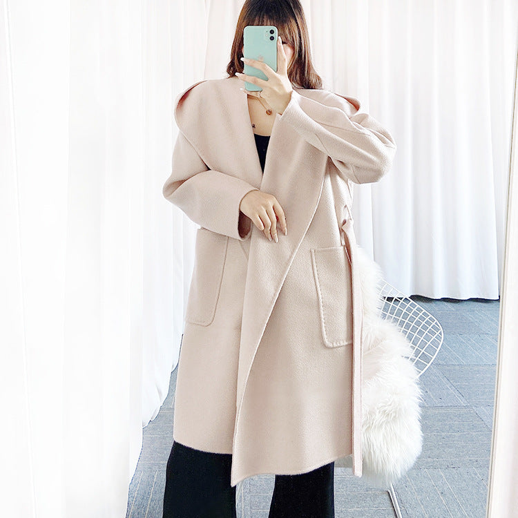 Water ripple double-sided woolen coat in autumn and winter All wool loose bathrobe long coat CHOSE COLORS IN LIVE