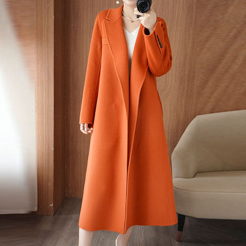 choosei-in-live Double sided woolen coat for women in autumn and winter 2023, new mid length Korean loose fitting bathrobe with lace up woolen coat