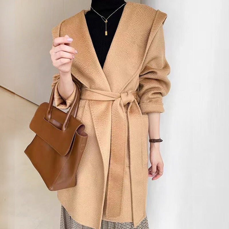 Water ripple double-sided woolen coat in autumn and winter All wool loose bathrobe long coat CHOSE COLORS IN LIVE