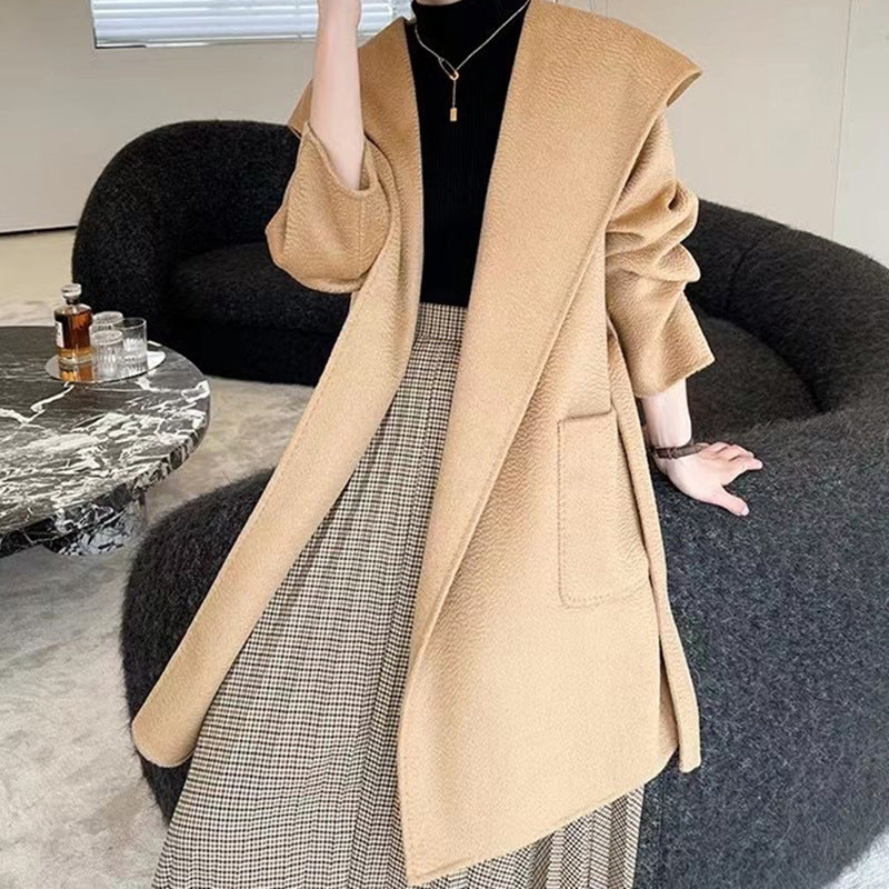 Water ripple double-sided woolen coat in autumn and winter All wool loose bathrobe long coat CHOSE COLORS IN LIVE